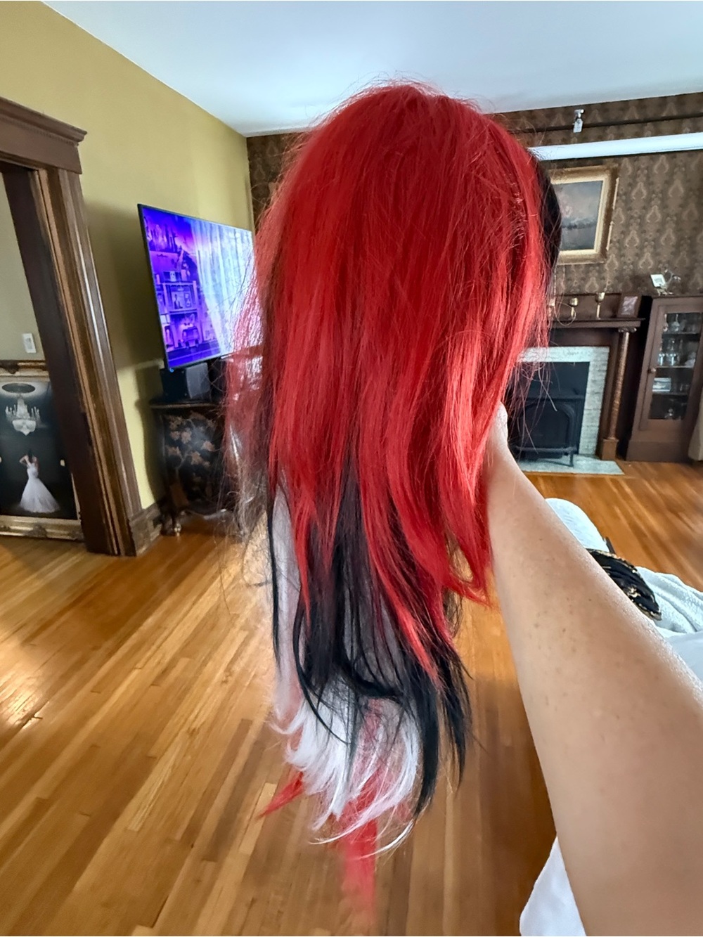 Red Black White Ombre Women’s Synthetic Hairpiece Wig